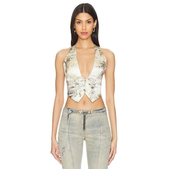 Retrofete Jackets & Blazers - retrofete Romy Open Back Silk Snakeskin Print Vest Vintage Snake Womens Size Sma
